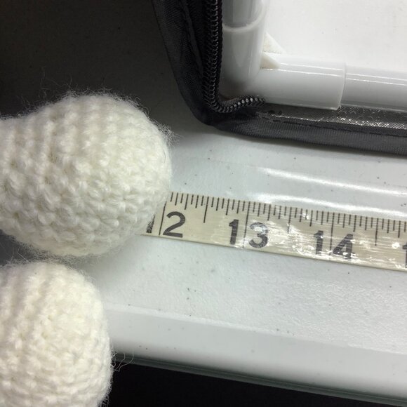 Easter Handmade Crochet Bunny Plush Toy In Blue Overalls 12” Baby Gift - Picture 4 of 4